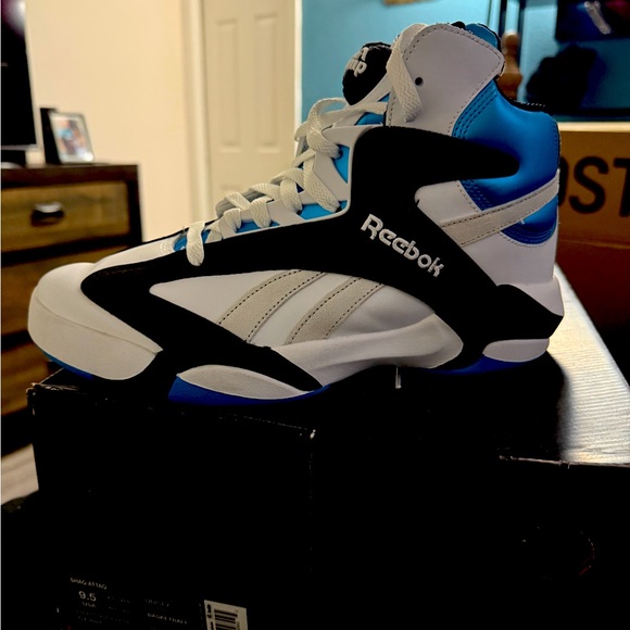 Reebok White and Blue High-Tops with Black Accents - Picture 1 of 1